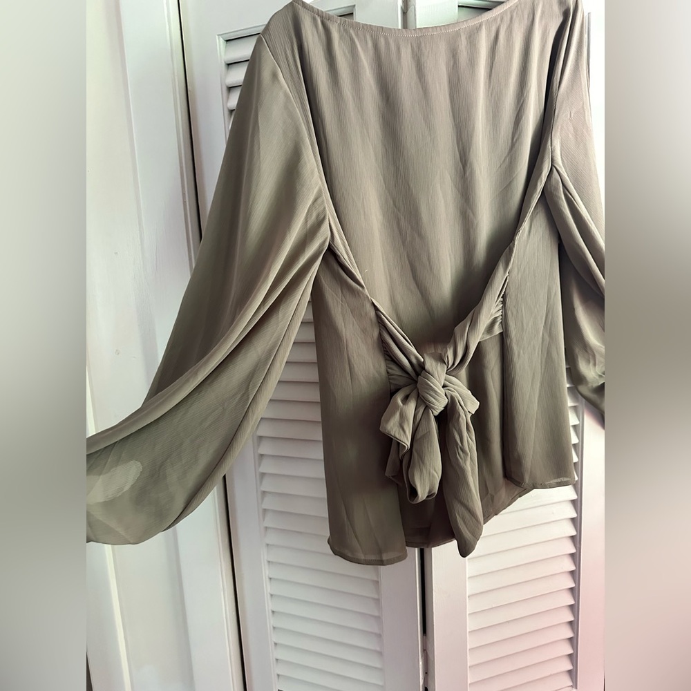 Sage Green Blouse with Ruched Sleeves - Picture 3 of 3